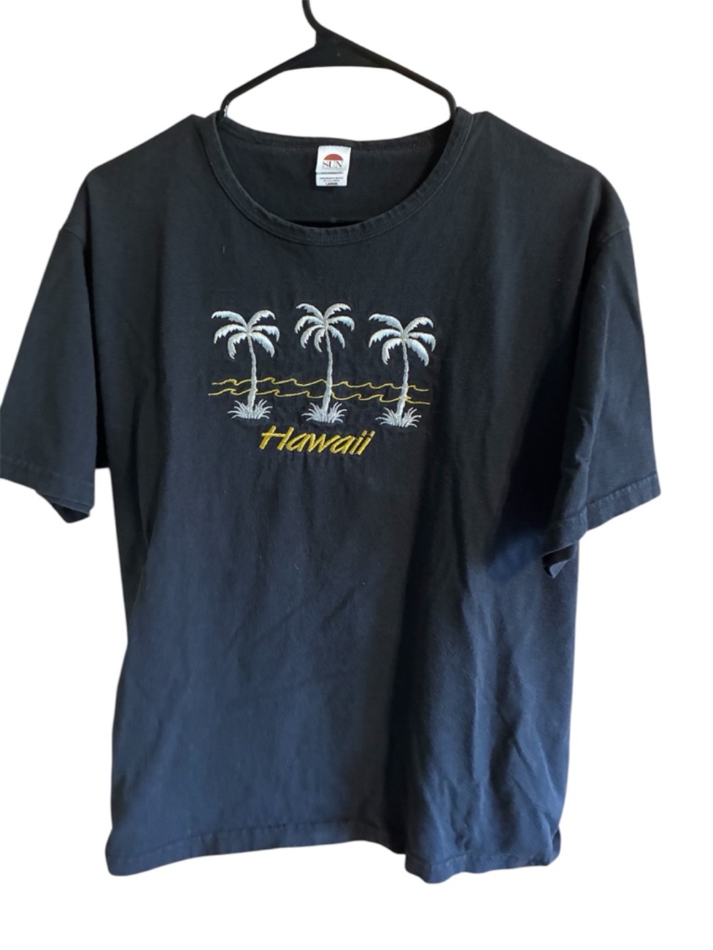 Hawaii Palm Tree Embroidered Short Sleeve Tee - Black
